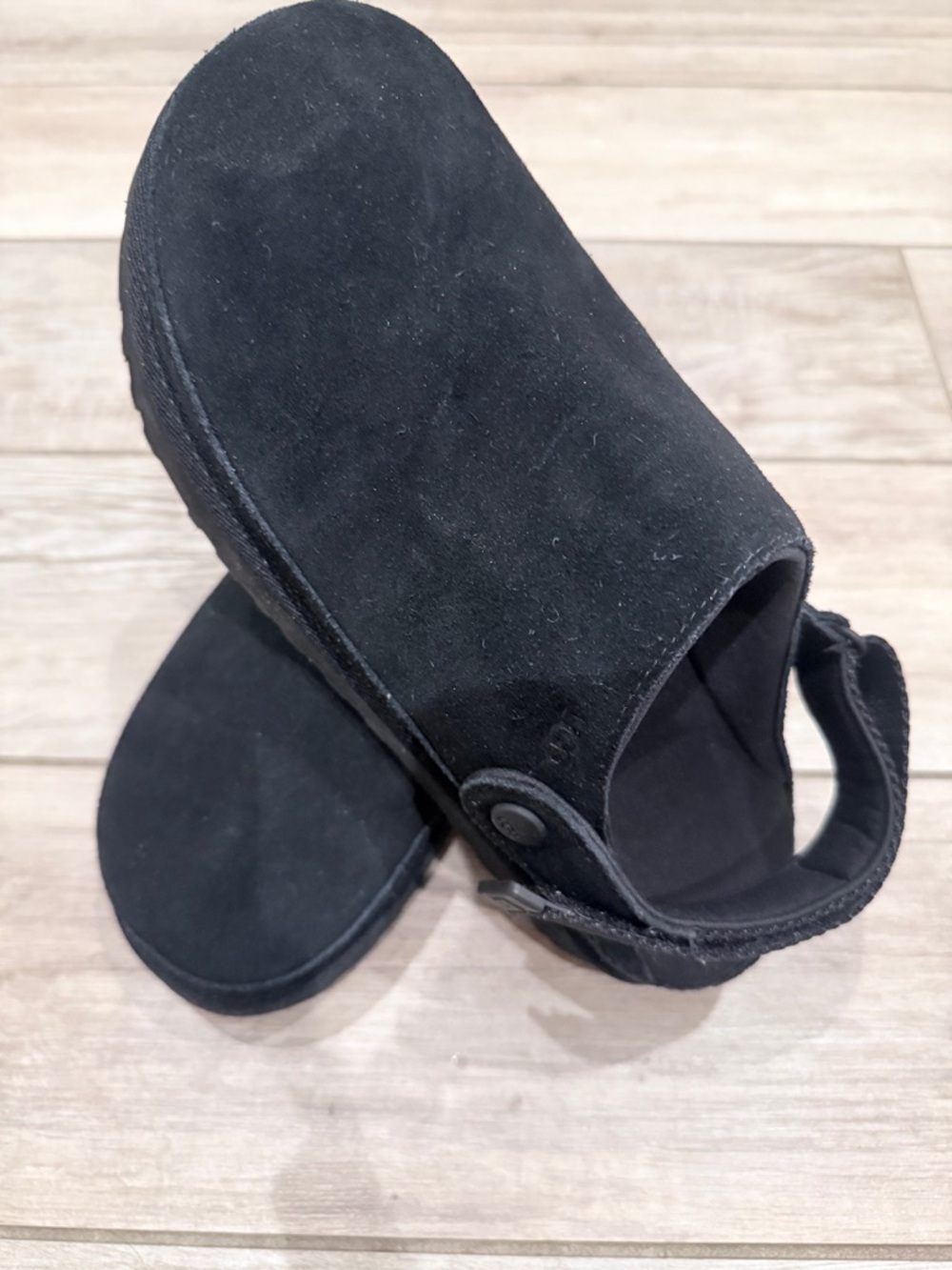 UGG Black Suede Back-Strap Clogs